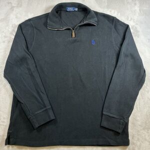 Polo Ralph Lauren 1/4 Zip Sweater Mens XL Black Cotton Blue Pony